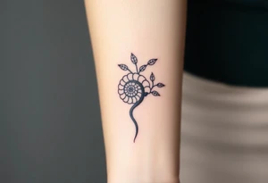 Fibonacci spiral shell inside of tree with leaves tattoo idea