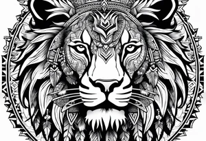 Aztec skull head wearing a Lion head tattoo idea