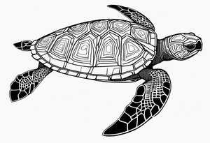 tropical psychedelic turtle, top down view, as seen from above tattoo idea