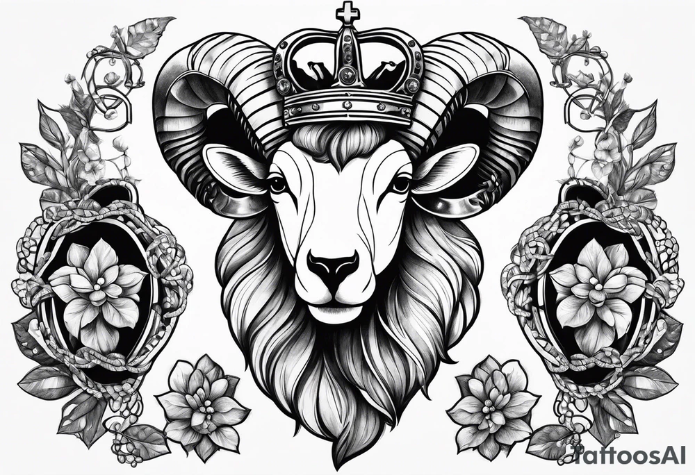 Hand cuffs,crown,Ram,Diamonds,pin-up tattoo idea