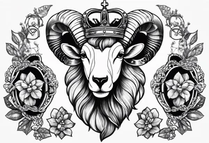 Hand cuffs,crown,Ram,Diamonds,pin-up tattoo idea