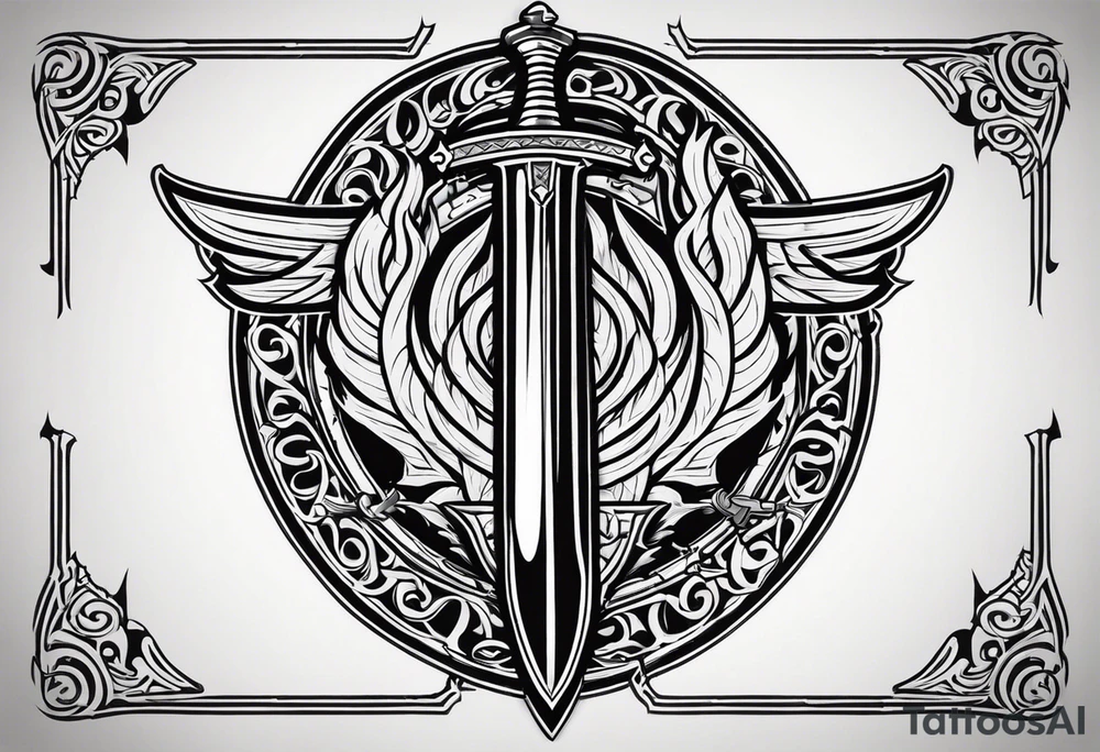 Valhalla on fire shield sword tattoo idea