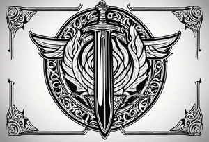 Valhalla on fire shield sword tattoo idea