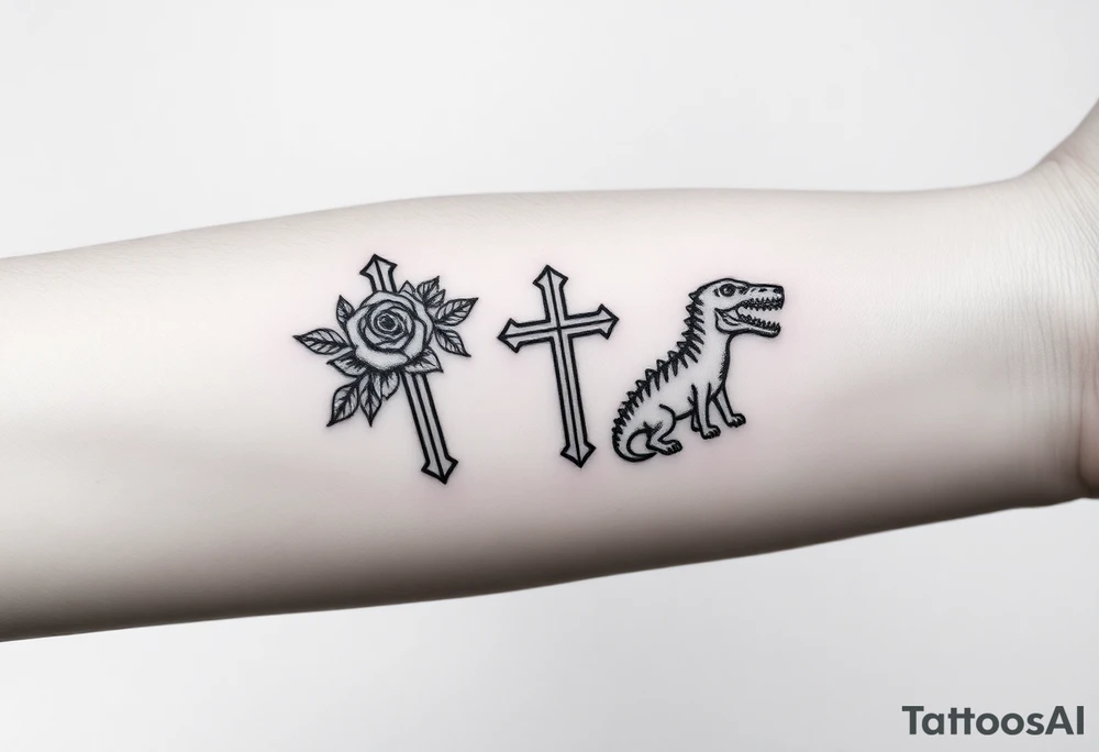 crosses with roses, bulldogs, paw print, dinosaur tattoo idea