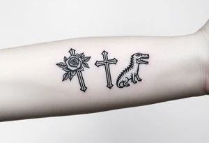 crosses with roses, bulldogs, paw print, dinosaur tattoo idea