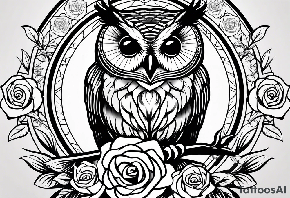 Barred owl with a rose and a heart tattoo idea