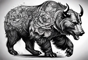I want a sleeve tattoo design combining a bear fighting a bull tattoo idea