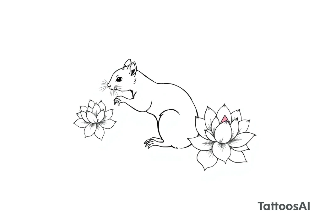 Fierce rabbid squirrel blooming lotus flowers tattoo idea