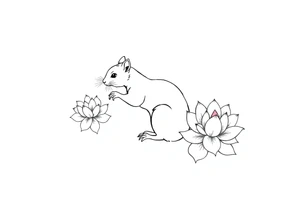 Fierce rabbid squirrel blooming lotus flowers tattoo idea