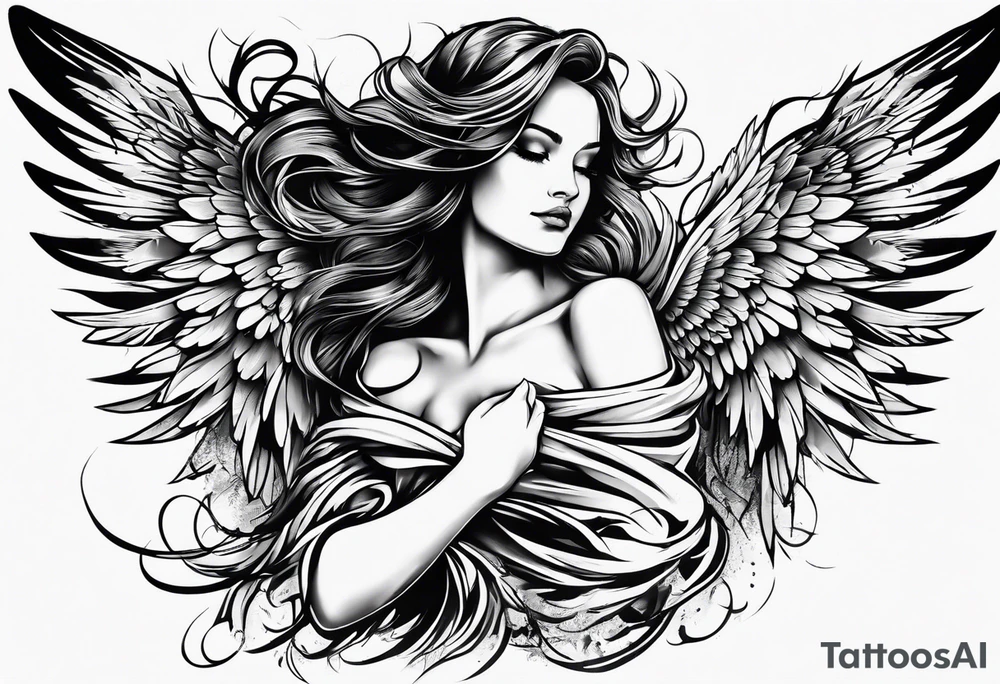 Sexy angel woman broken wings tattoo idea