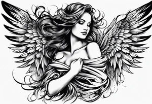 Sexy angel woman broken wings tattoo idea
