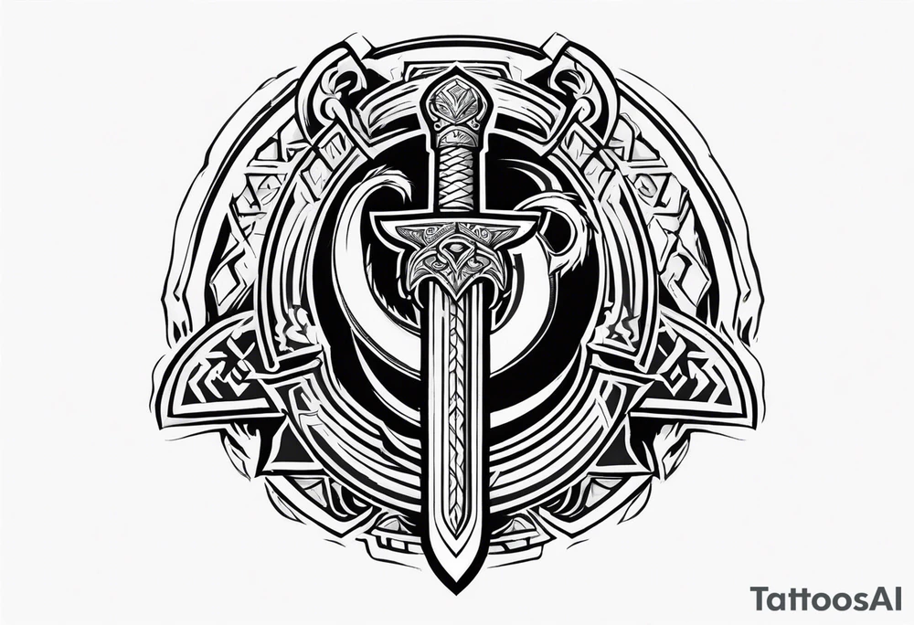 Valhalla sword shield dragon axe Valknut tattoo idea