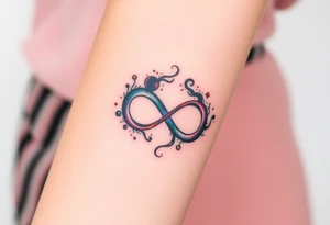 One fully depicted infinity symbol and swirling galaxy patterns tattoo idea