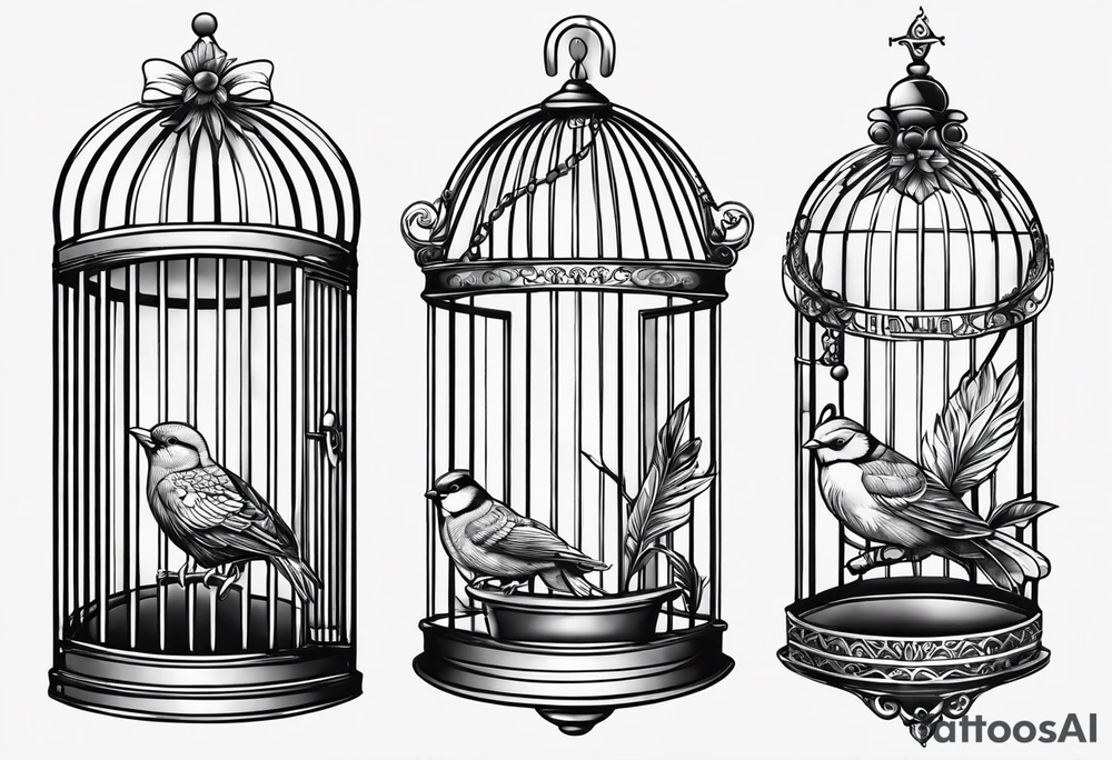 Empty birdcage sketch door open tattoo idea