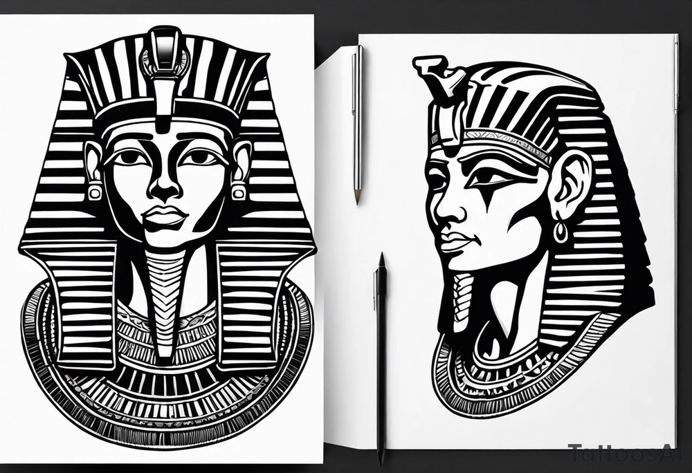 I want a Egyptian pharaoh skeleton in a headress facing the side full realistic detail for a tattoo tattoo idea