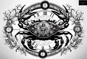 Zodiac crab with clock inside tree of life tattoo idea