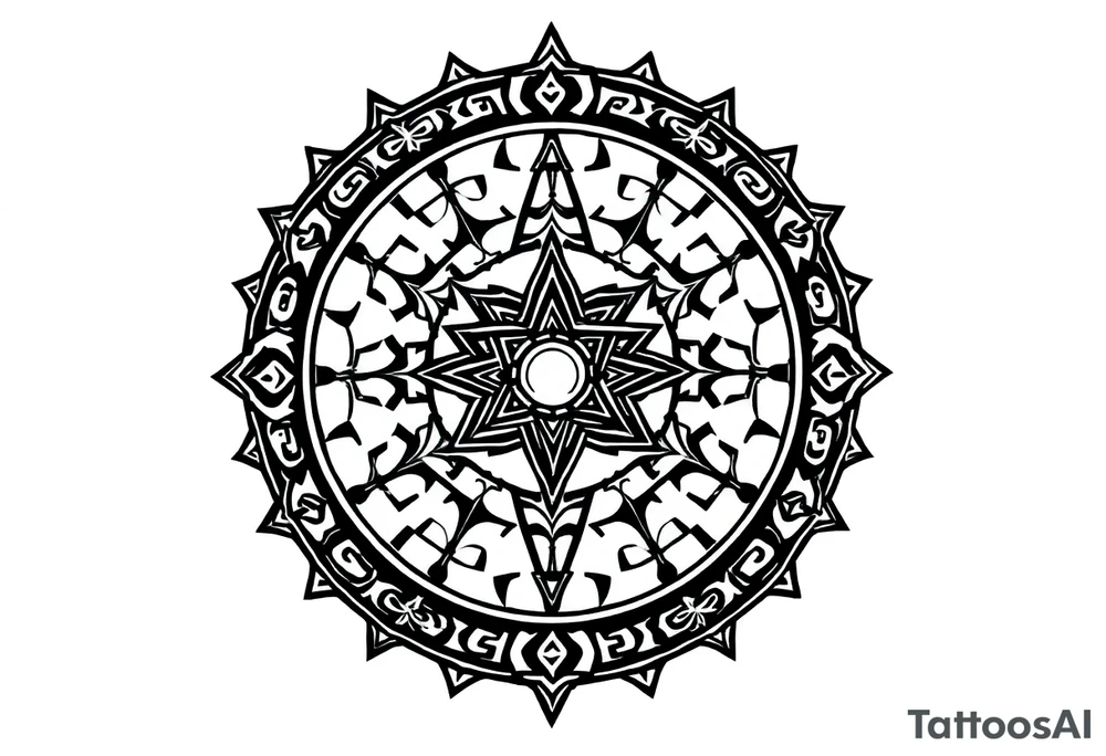 mytical shaman and witch ancient ornament with runes tattoo idea