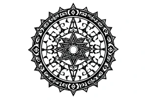 mytical shaman and witch ancient ornament with runes tattoo idea