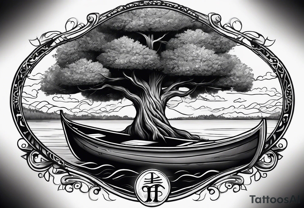 a big tree that is a canoe paddle at the trunk with vines wrapping around the handle tattoo idea