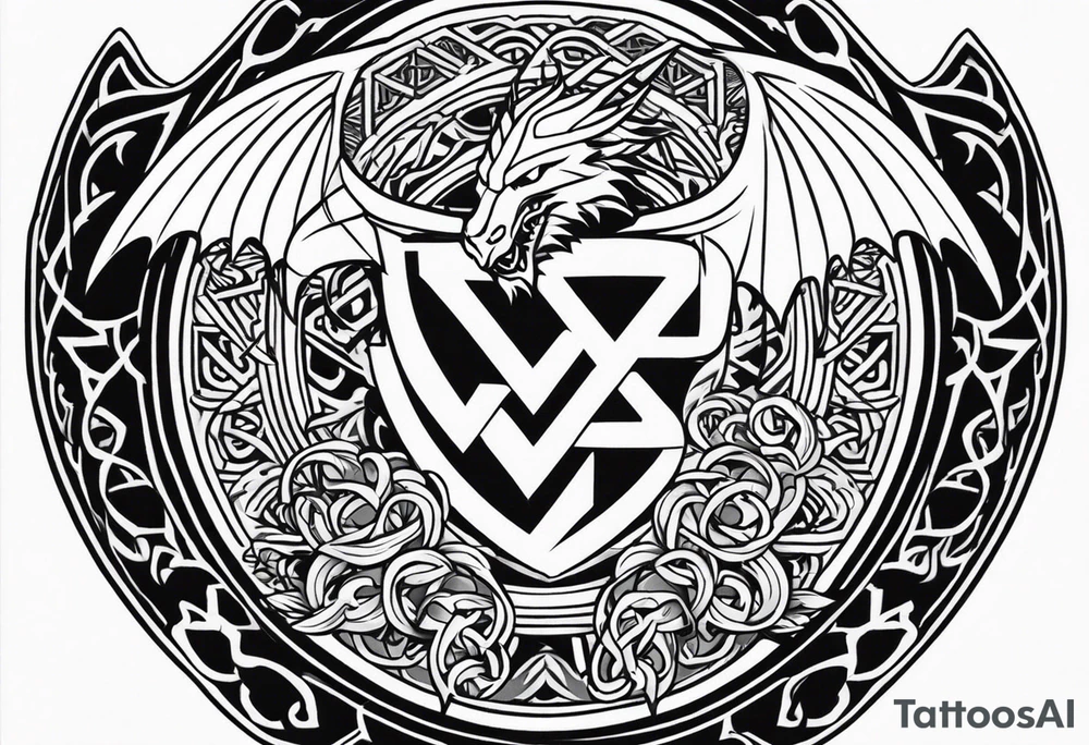 Valhalla sword shield dragon axe Valknut tattoo idea