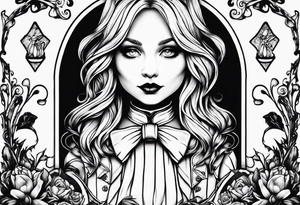 Alice in wonderland, Alice solo facing the viewer, simplistic tattoo idea