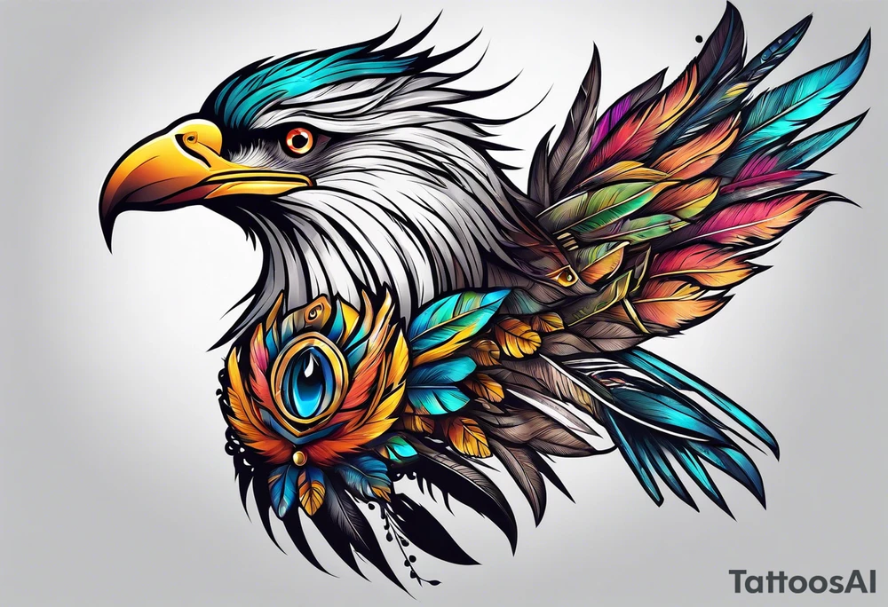 feather wrapping up ark with birds tattoo idea