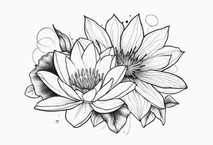 waterlily flower and morning glory flower line boquet tattoo idea