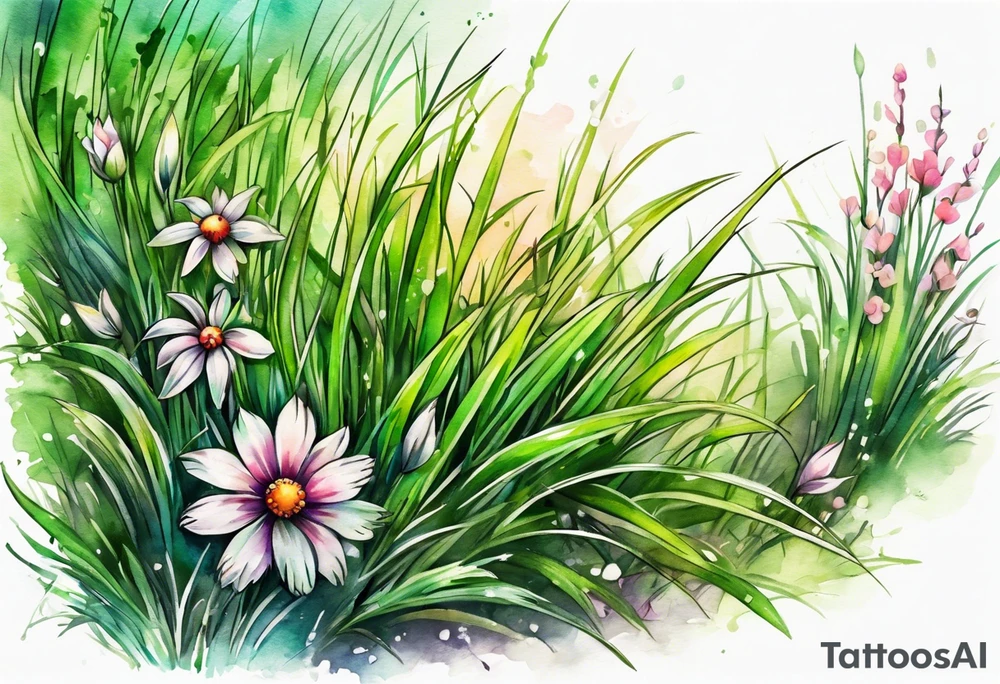a small patch of grass with a flower beginning to bloom tattoo idea