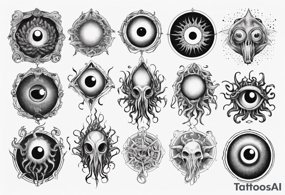lovecraft them with eye and long tentacle tattoo idea