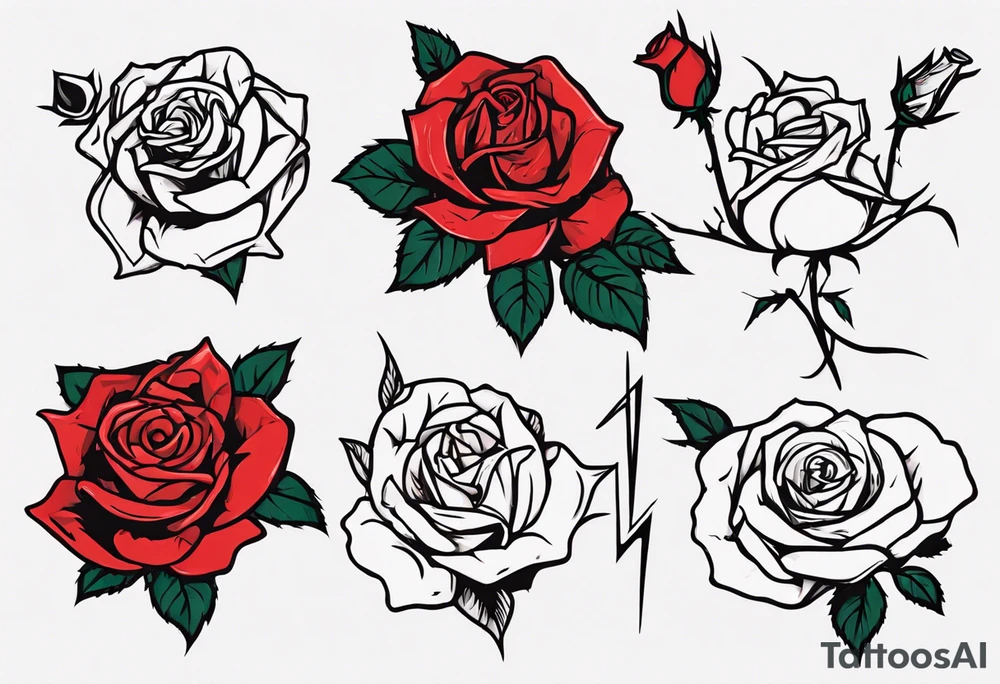 a one-line rose, add some splattered red blood and thorns, small, very simple, with the name Jesus as the stem tattoo idea
