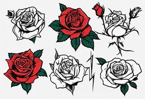 a one-line rose, add some splattered red blood and thorns, small, very simple, with the name Jesus as the stem tattoo idea