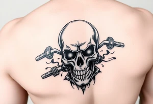 Chicano style. Skull, motorcycle And the inscription 1% tattoo idea