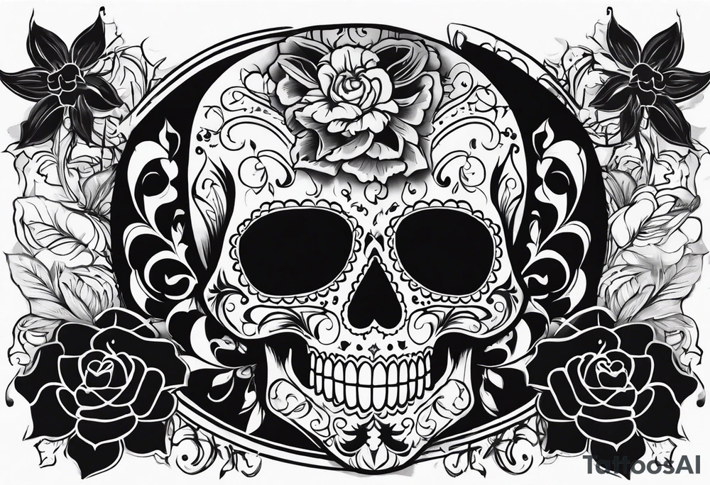 Day of dead skull with smoke around it tattoo idea