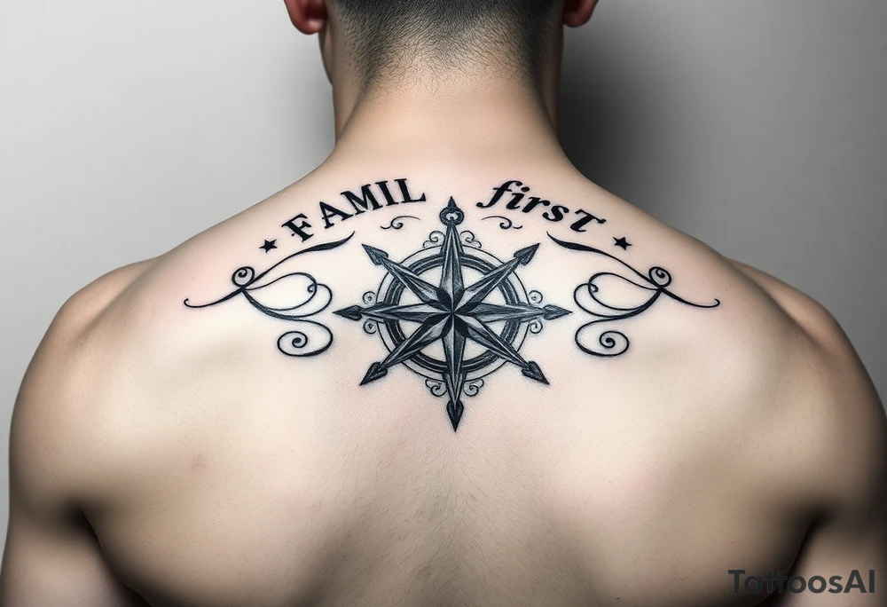 A symbol of strength, “family first”, mortality, nautical star, and mental health healing tattoo idea