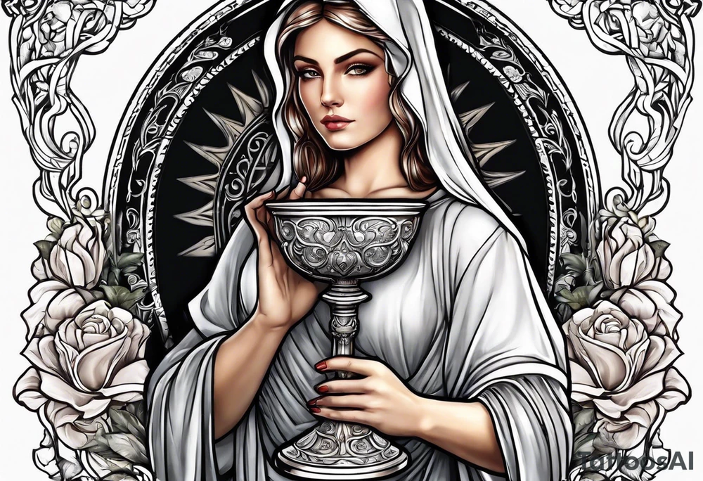 Female saint holding a chalice tattoo idea