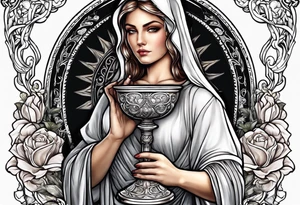 Female saint holding a chalice tattoo idea