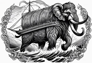 mammoth tribal on right chest going into a storm cloud thats on the arm awith a ship below tattoo idea