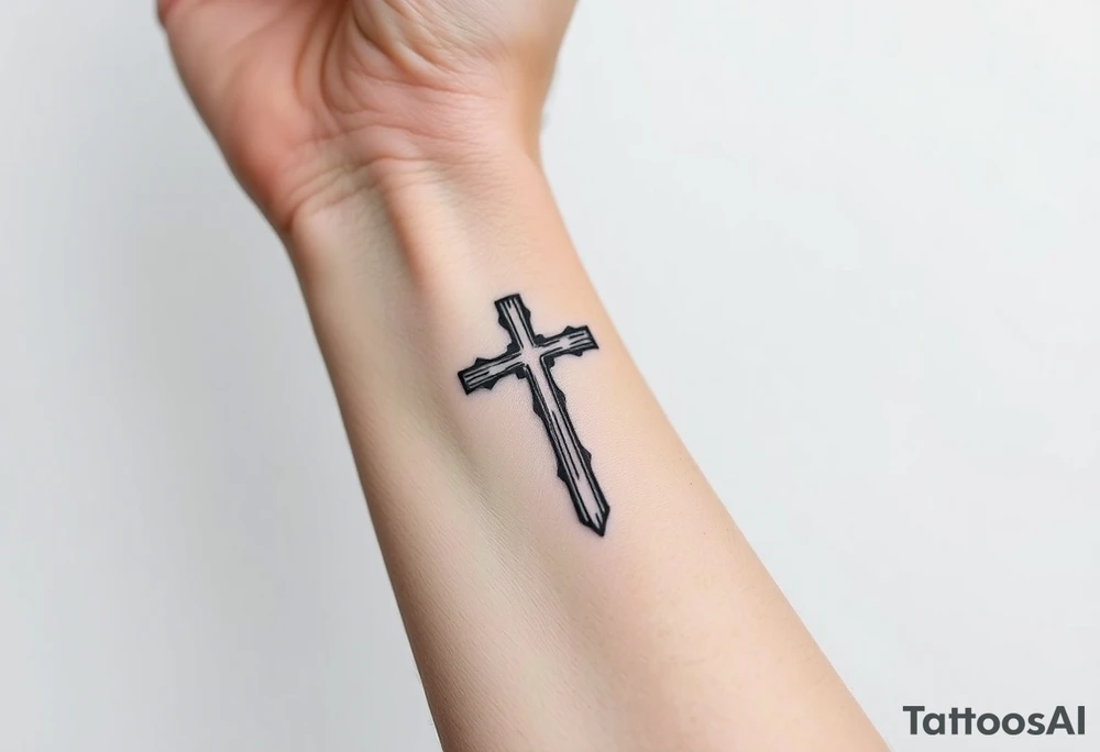 a wooden 12kv distribution pole. Make the pole a cross that has a hidden resemblance to god. tattoo idea
