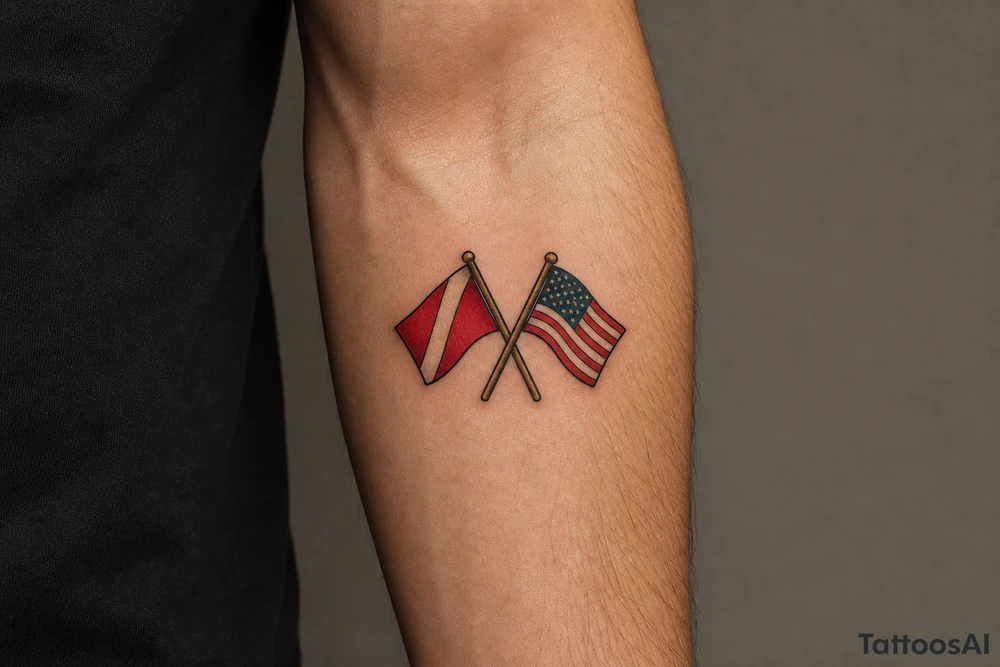 crossed flags (dive and american) tattoo idea