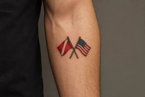 crossed flags (dive and american) tattoo idea
