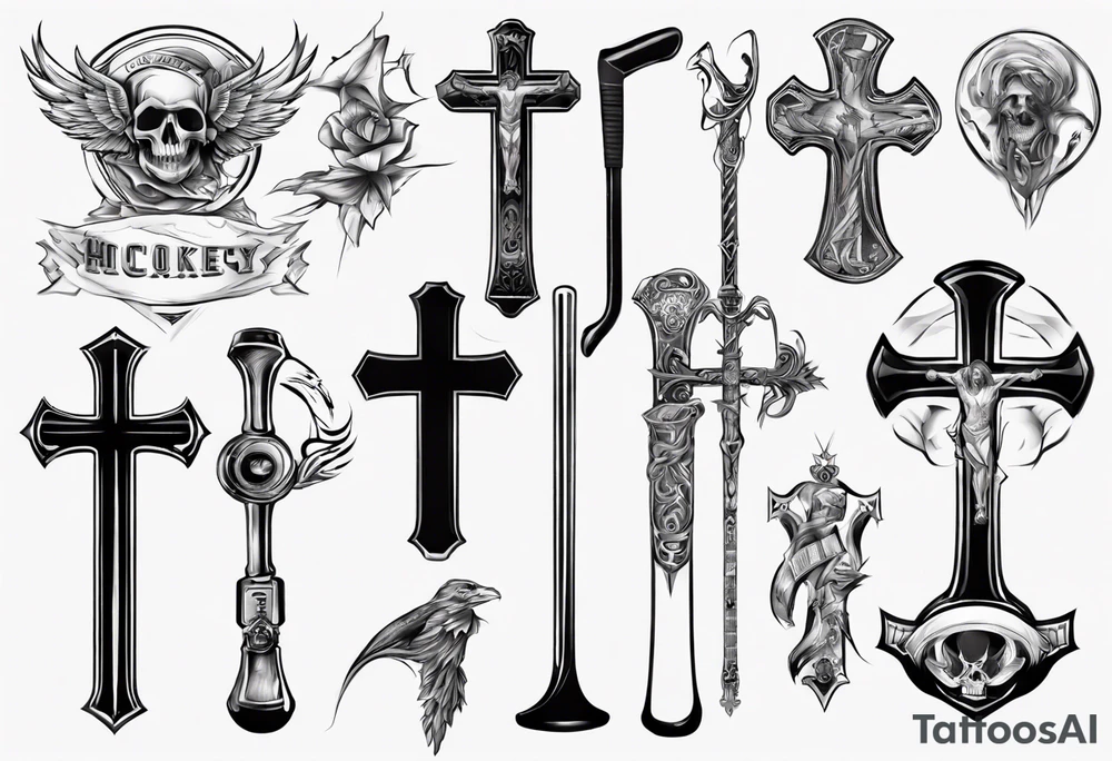 Memorai Hockey stick cross tattoo idea