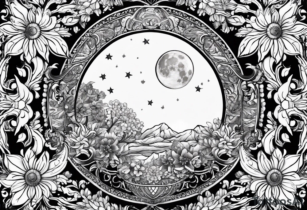 Moon floral chandelier tattoo idea