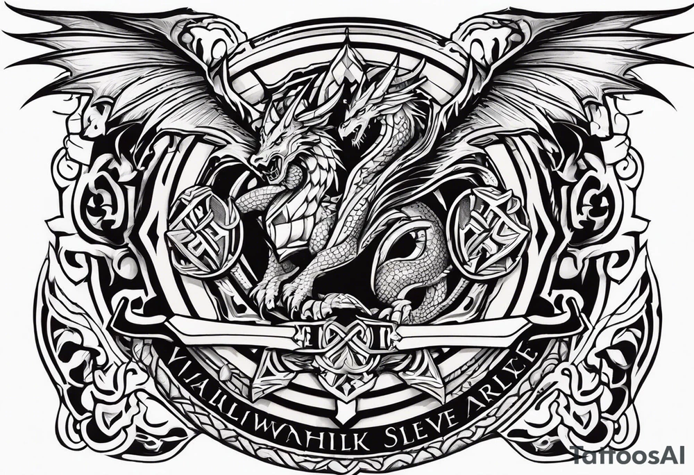Valhalla sword shield dragon axe valkyrie tattoo idea