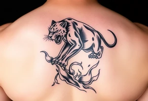 magnificent panther rising from golden flames with trailing embers tattoo idea