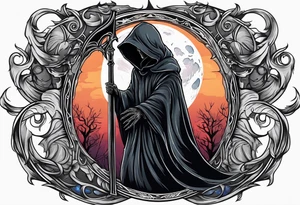 Grim reaper with moon behind cloak tattoo idea