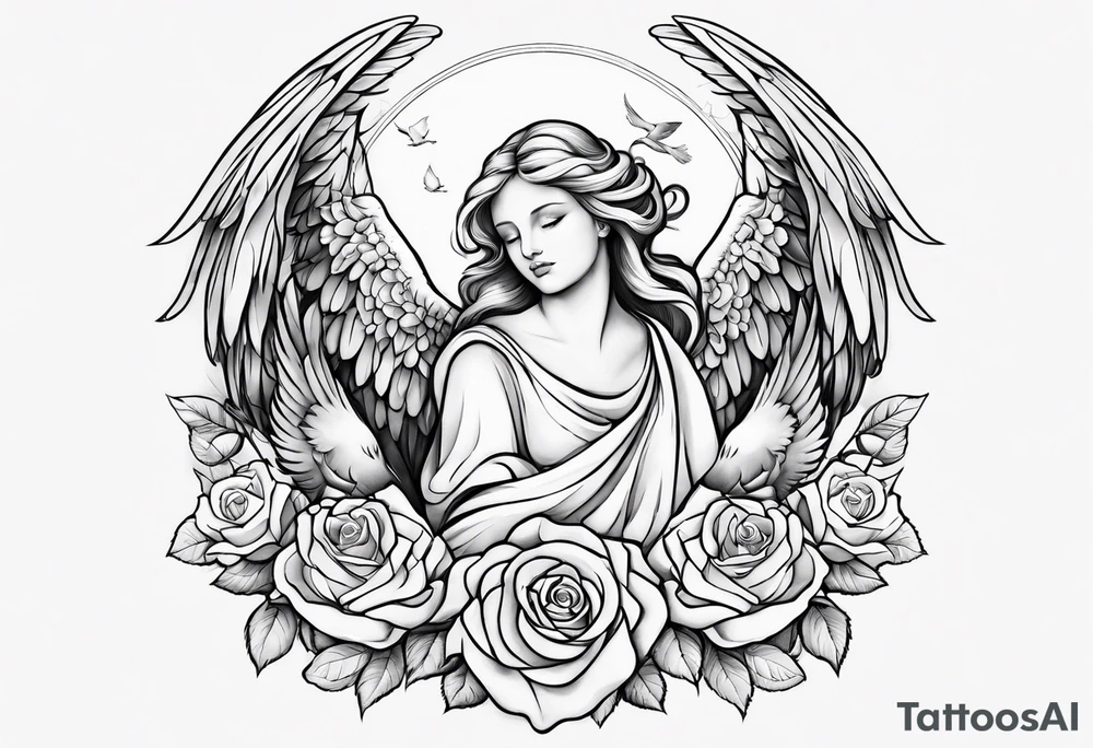 Angels and deamons realistic with roses doves to fit upper inner arm tattoo idea