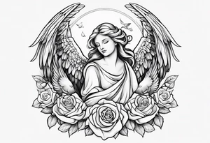 Angels and deamons realistic with roses doves to fit upper inner arm tattoo idea