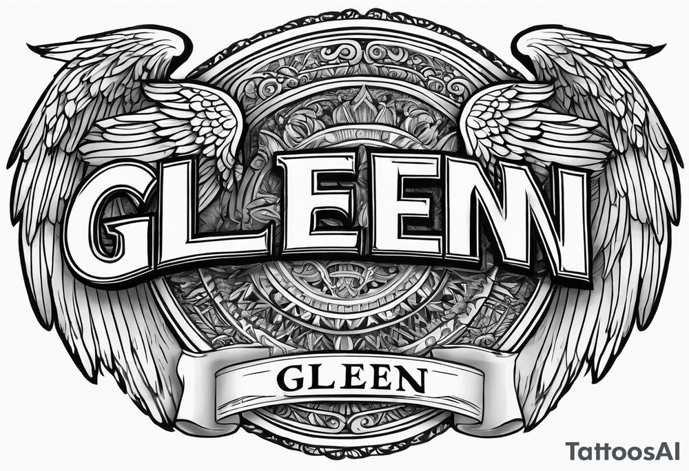 The word Glenn on a banner with angel Wings tattoo idea