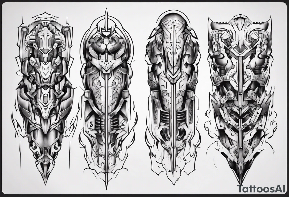 Leg armor mechanical symmetrical tattoo idea