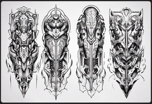 Leg armor mechanical symmetrical tattoo idea